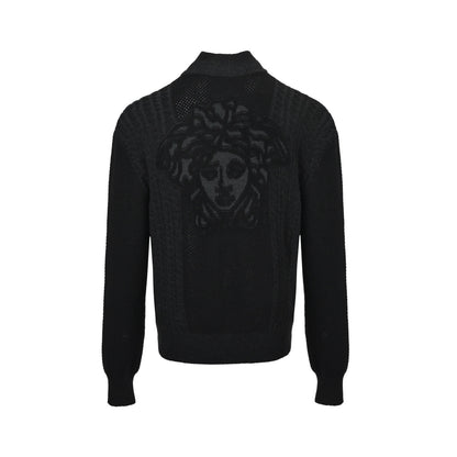 VERSACE back portrait jacquard zipper stand collar knitted jacket