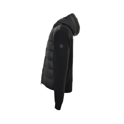 Moncler/hooded brim embroidered wool patchwork hooded down jacket