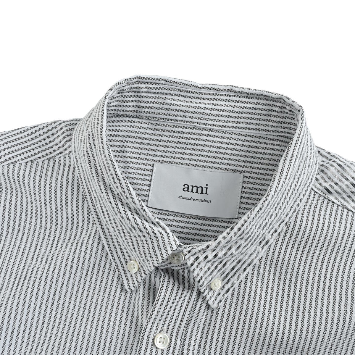 Ami Paris love embroidered vertical striped long-sleeved shirt