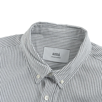 Ami Paris love embroidered vertical striped long-sleeved shirt