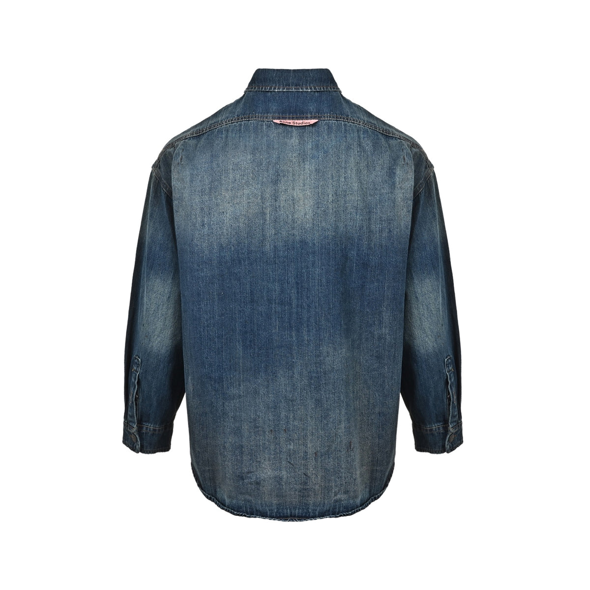 Acne Studios distressed washed denim shirt with splashes of ink