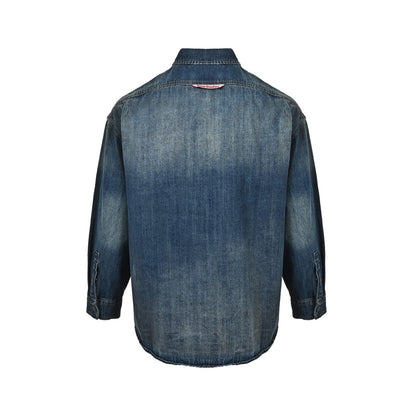 Acne Studios distressed washed denim shirt with splashes of ink