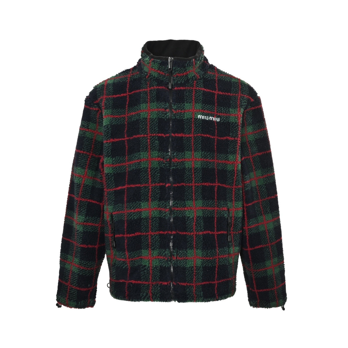 Miu Miu contrasting plaid sherpa zipper jacket