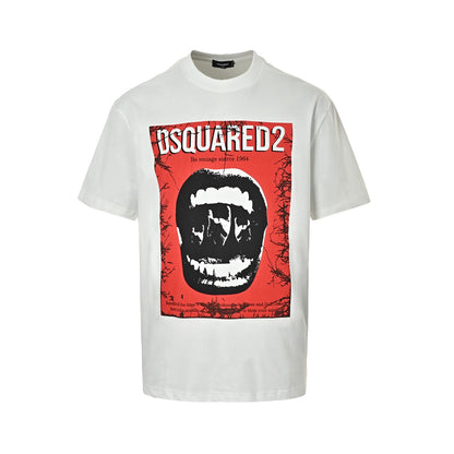 Dsquared2 classic red lips and big teeth print short sleeves