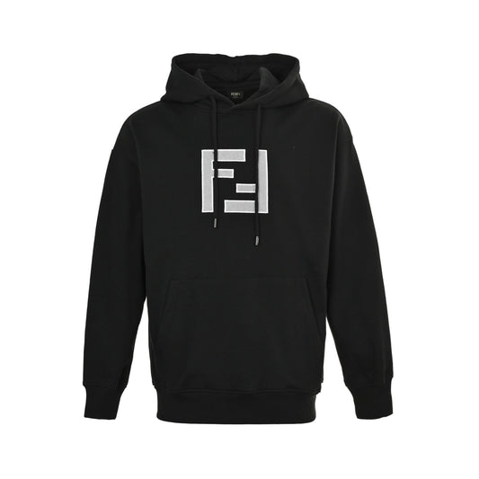 Fendi 25Fw three-dimensional mesh double F embroidered hooded sweatshirt