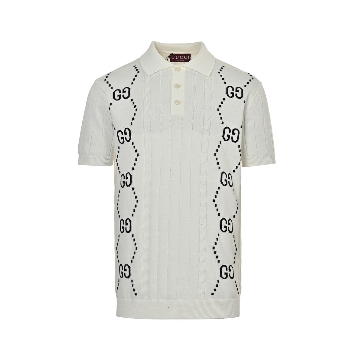 Gucci 25ss Double G jacquard cable knit Polo short sleeves
