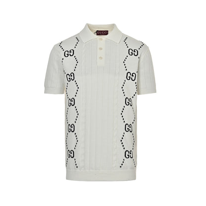 Gucci 25ss Double G jacquard cable knit Polo short sleeves