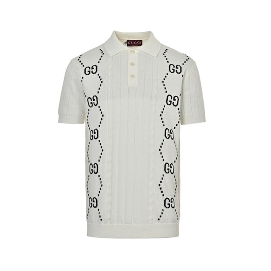 Gucci 25ss Double G jacquard cable knit Polo short sleeves