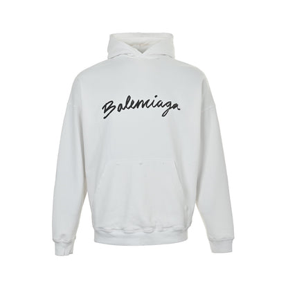 Balenciaga cursive signature letter printed hooded sweatshirt