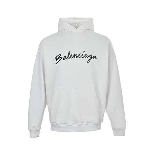 Balenciaga cursive signature letter printed hooded sweatshirt