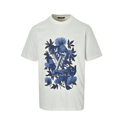 Louis Vuitton ink blue floral three-dimensional logo short sleeves