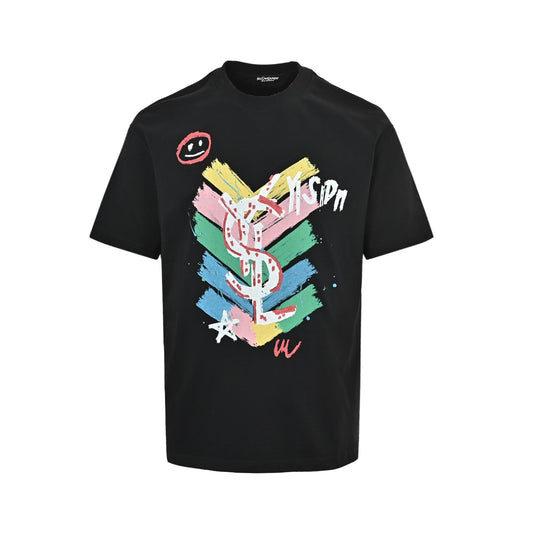 Saint Laurent childlike graffiti printed short sleeves