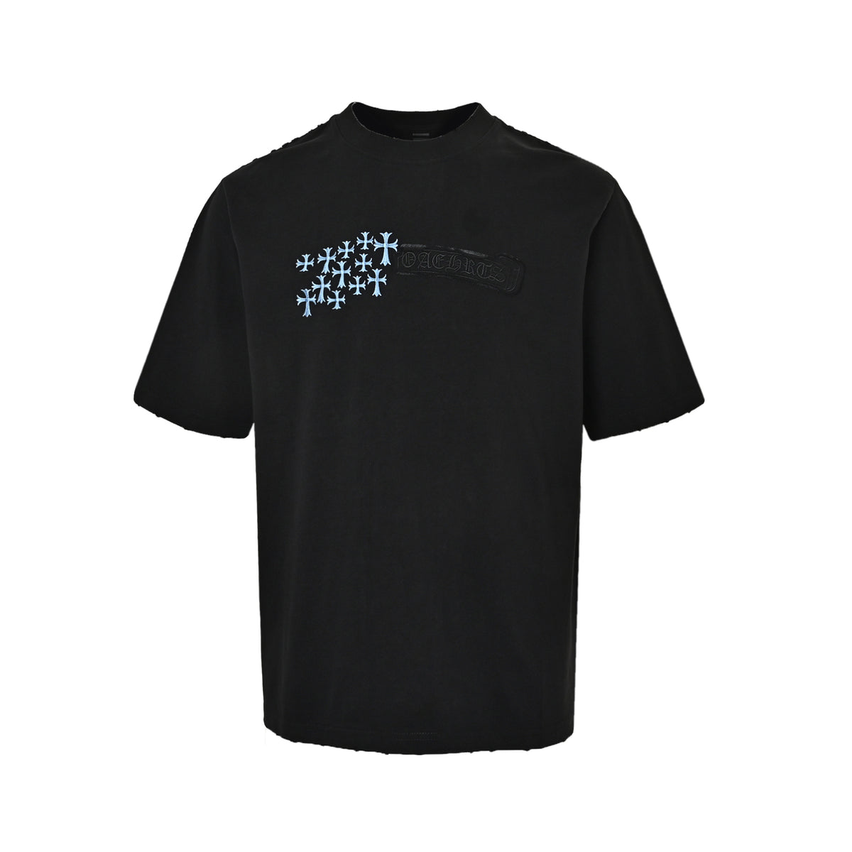 Chrome Hearts/Chrome Heart Incomplete Horseshoe Patch Embroidered Round Neck Short Sleeve