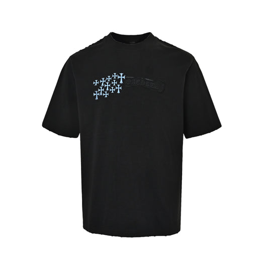Chrome Hearts/Chrome Heart Incomplete Horseshoe Patch Embroidered Round Neck Short Sleeve