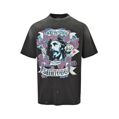 SAINT MICHAEL rose Jesus print short sleeves