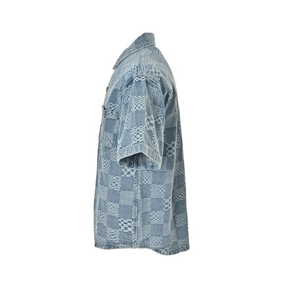 Louis Vuitton checkerboard suit denim short-sleeved shirt