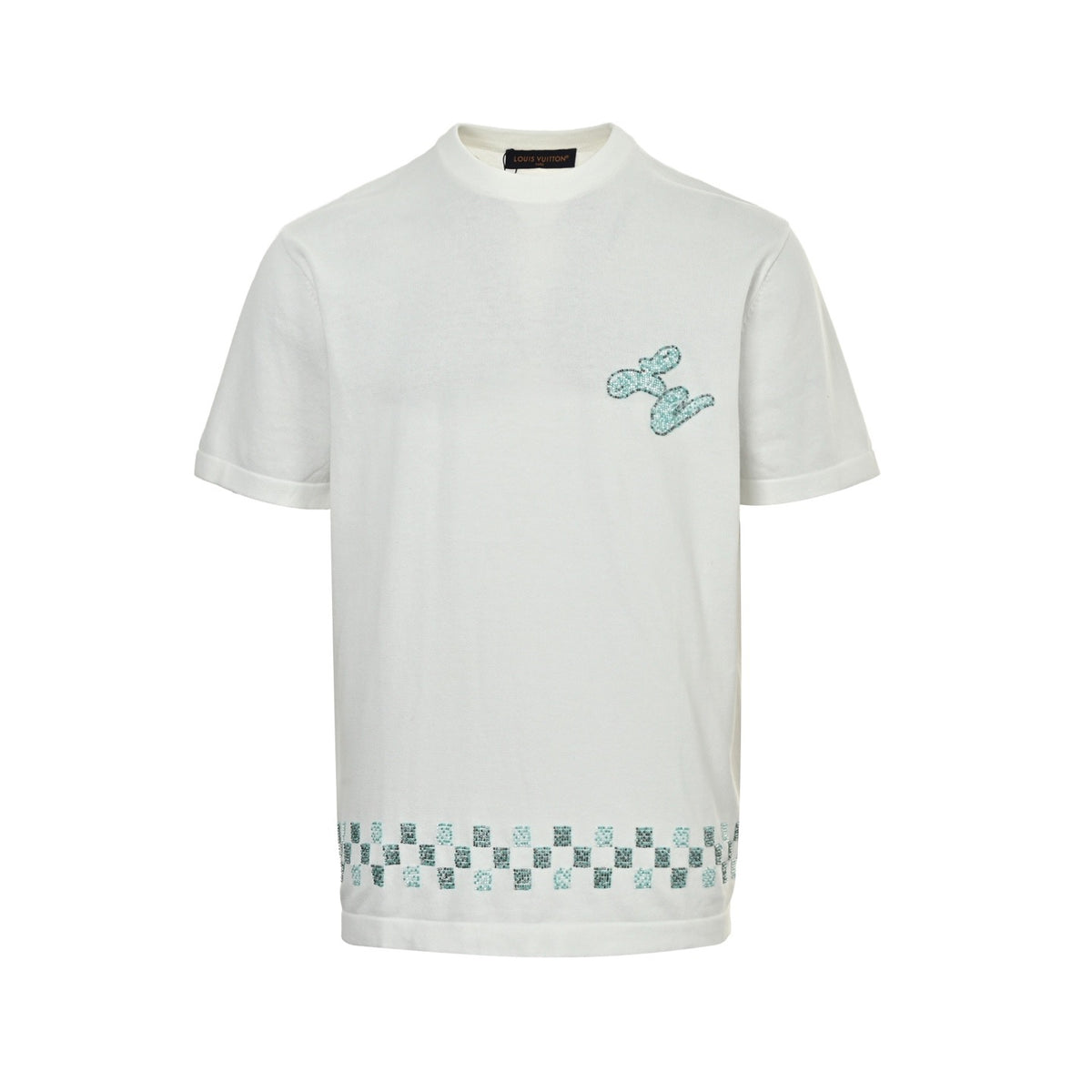 Louis Vuitton beaded letter hem checkerboard knit short sleeves