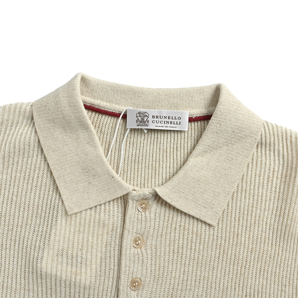BRUNELLO CUCINELLI BC Solid Lapel Rib Knit Polo Short Sleeve