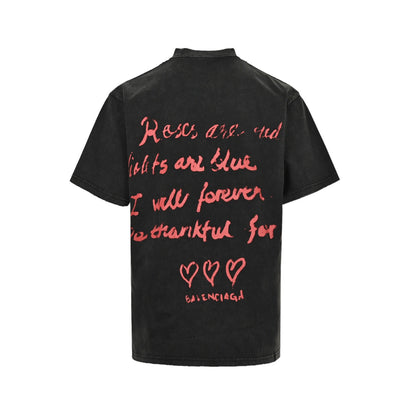 Balenciaga/Balanciaga 25ss Valentine's Day Limited Love Letters Hole Washed Short Sleeves