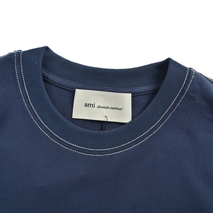 Ami Paris 26ss topstitched heart embroidered short sleeves