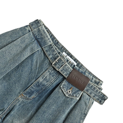 Loewe/Luo Yiwei 26ss leather brand tips scimitar loose jeans