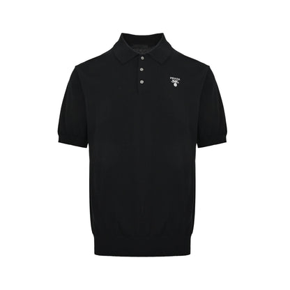 Prada small label embroidered knitted Polo short sleeves