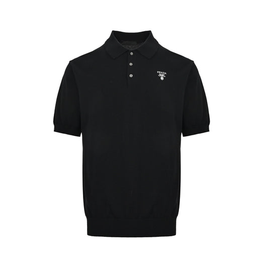 Prada small label embroidered knitted Polo short sleeves