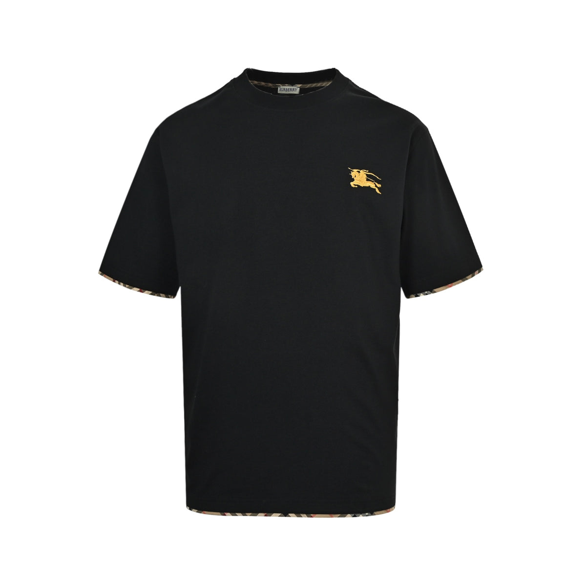 Burberry plaid trimmed war horse embroidered short sleeves