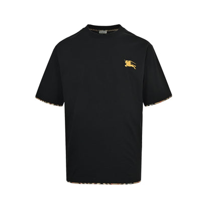 Burberry plaid trimmed war horse embroidered short sleeves