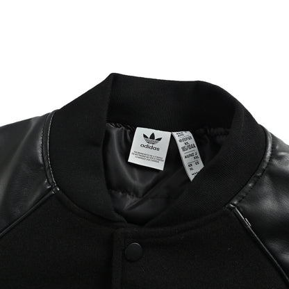 Adidas embroidered logo patchwork leather quilted baseball jacket
