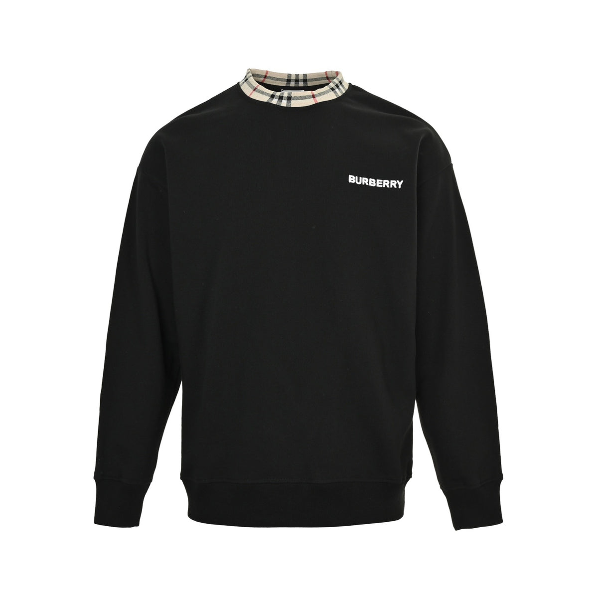 Burberry 25Fw plaid neckline stitching embroidered small label round neck sweatshirt
