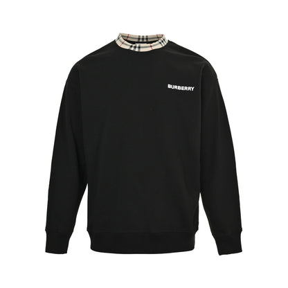 Burberry 25Fw plaid neckline stitching embroidered small label round neck sweatshirt