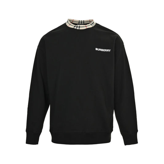 Burberry 25Fw plaid neckline stitching embroidered small label round neck sweatshirt