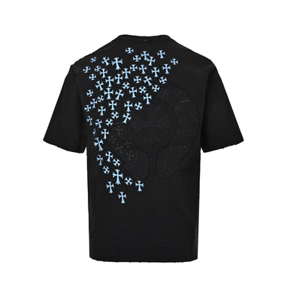 Chrome Hearts/Chrome Heart Incomplete Horseshoe Patch Embroidered Round Neck Short Sleeve