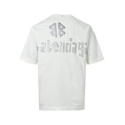 Balenciaga three-dimensional concave and convex silver tape short sleeves