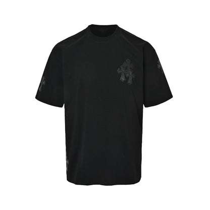 ChromeHearts/Chrome Heart 26ss Heavy Chrome Heart Embroidered Leather Cross Short Sleeve