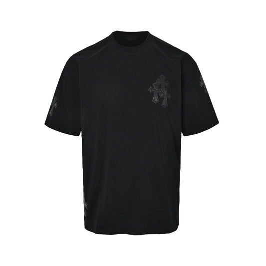 ChromeHearts/Chrome Heart 26ss Heavy Chrome Heart Embroidered Leather Cross Short Sleeve