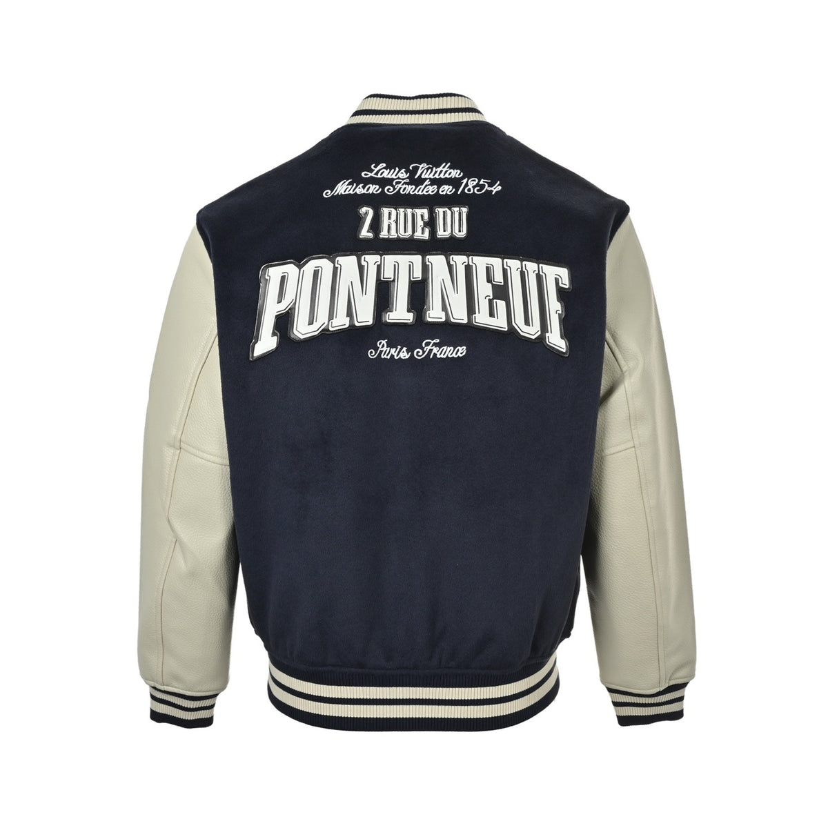Louis Vuitton color-blocked leather sleeve baseball jacket