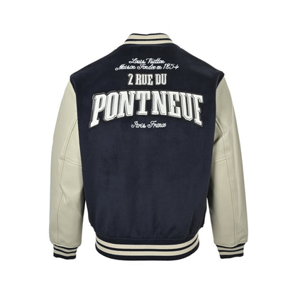 Louis Vuitton color-blocked leather sleeve baseball jacket