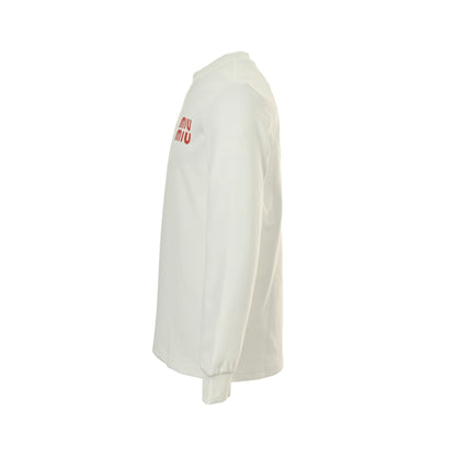 Miu Miu foam patch embroidered long-sleeved T-shirt with large logo on the back