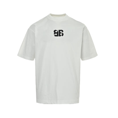 Balenciaga 26ss hot beaded letters washed hole short sleeves