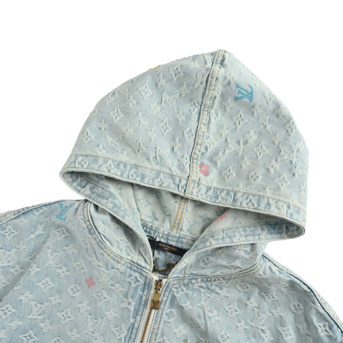 Louis Vuitton 25Fw old flower jacquard embroidered zipper hooded denim jacket