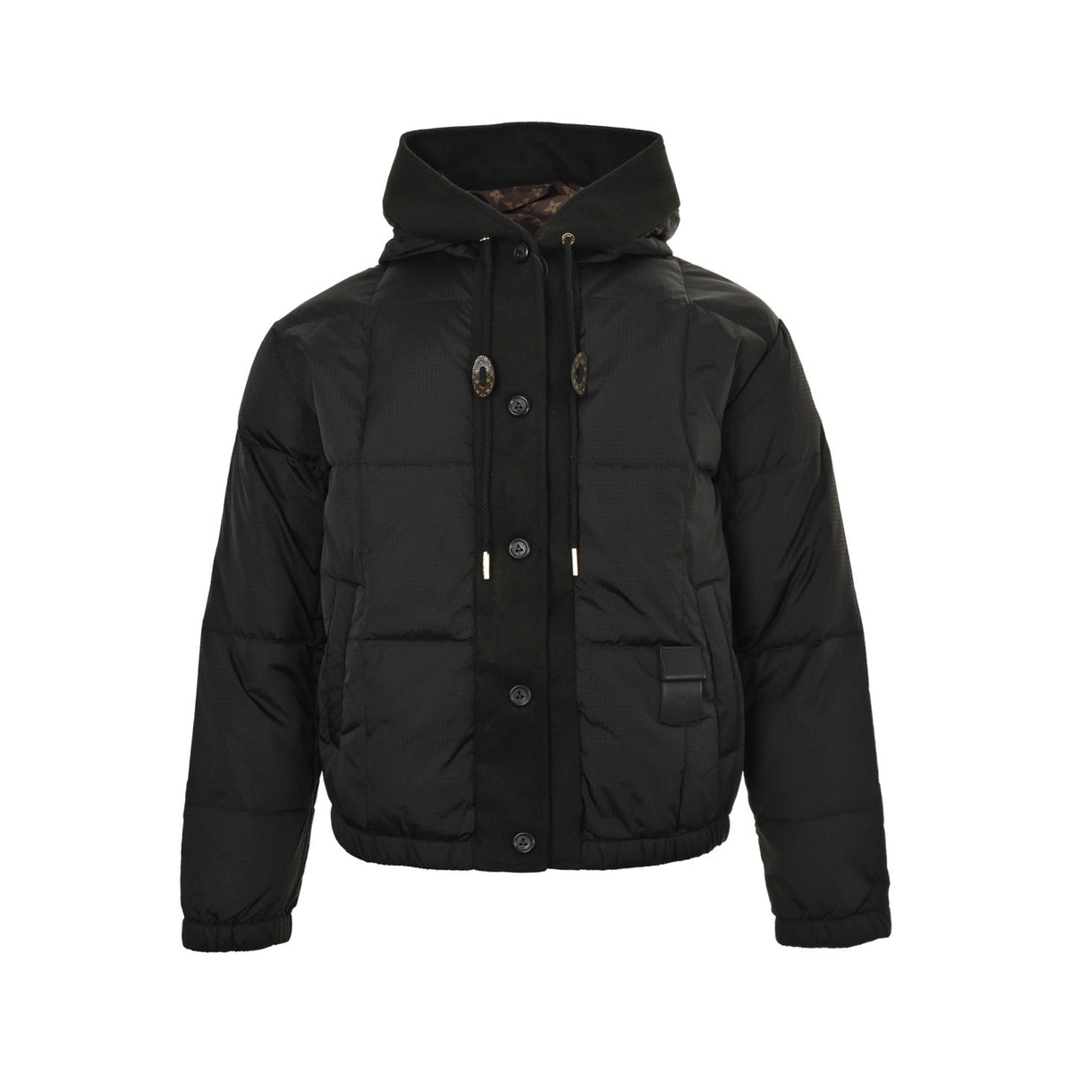 Louis Vuitton embossed leather label fine plaid hooded down jacket