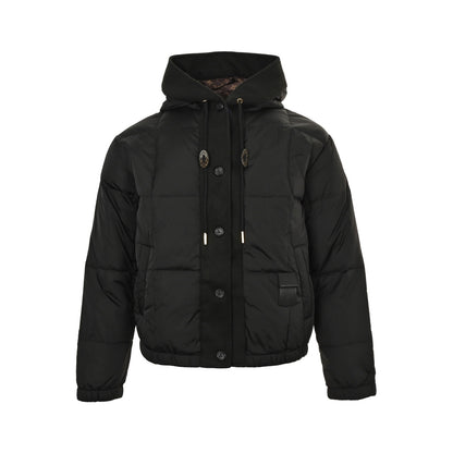 Louis Vuitton embossed leather label fine plaid hooded down jacket
