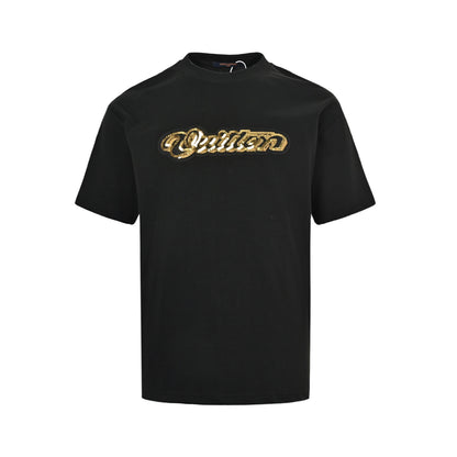 Louis Vuitton gold sequin letter logo short sleeves
