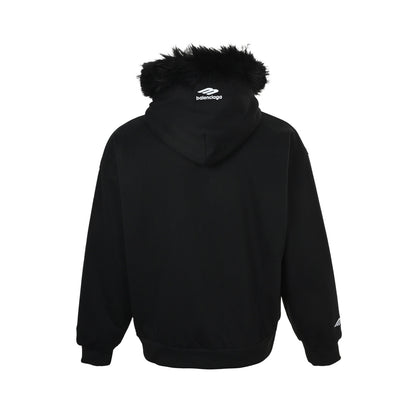 Balenciaga mink fur collar hooded sweatshirt jacket