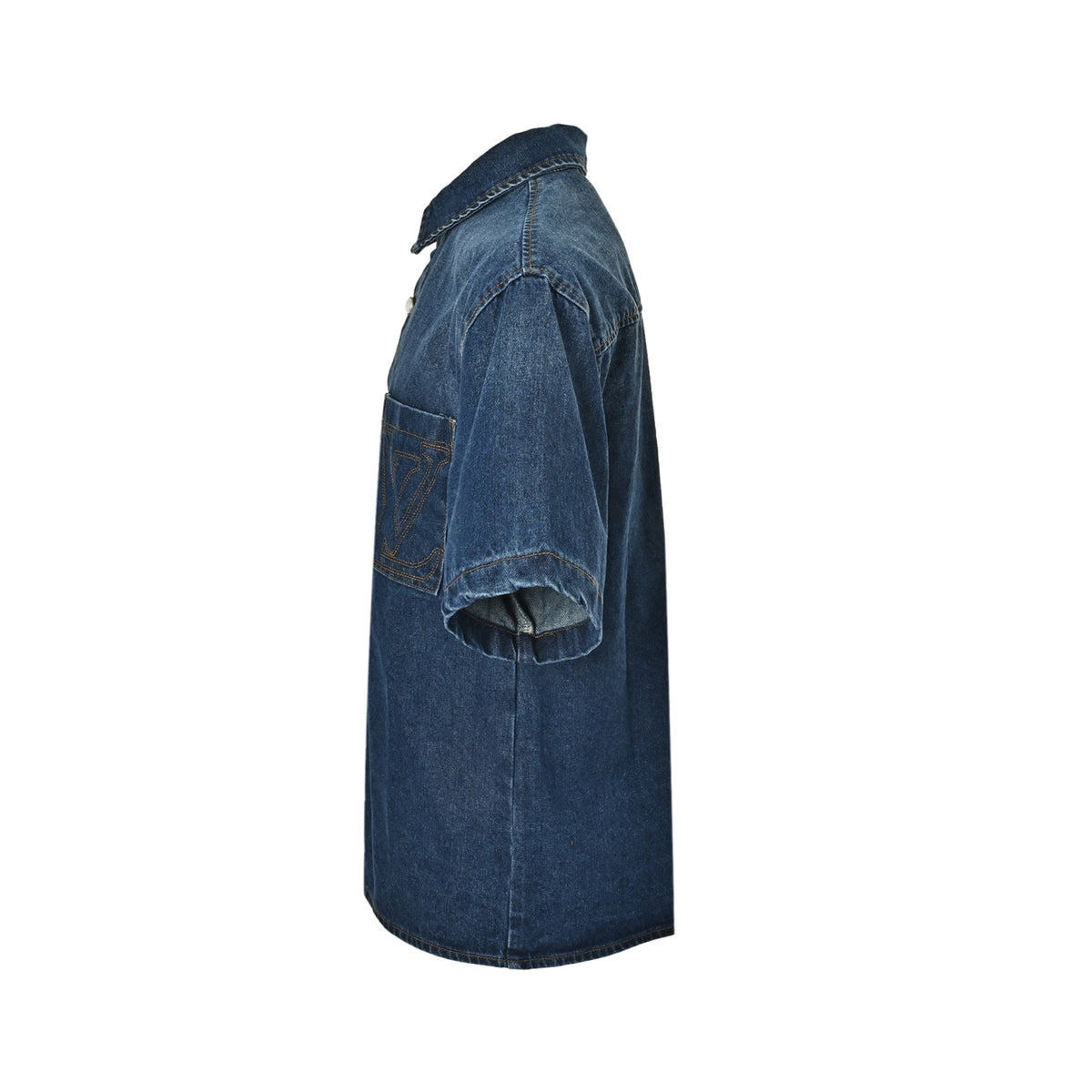 Louis Vuitton pocket logo embroidered short-sleeved denim shirt