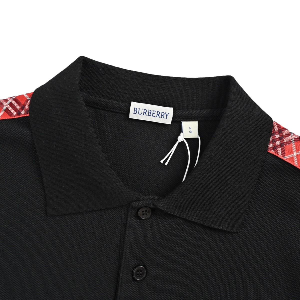 Burberry Red Ribbon War Horse Embroidered Check Shoulder Polo Short Sleeve