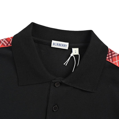 Burberry Red Ribbon War Horse Embroidered Check Shoulder Polo Short Sleeve