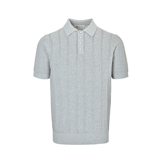 BRUNELLO CUCINELLI BC Pearl Button British Thread Knitted Polo Short Sleeve